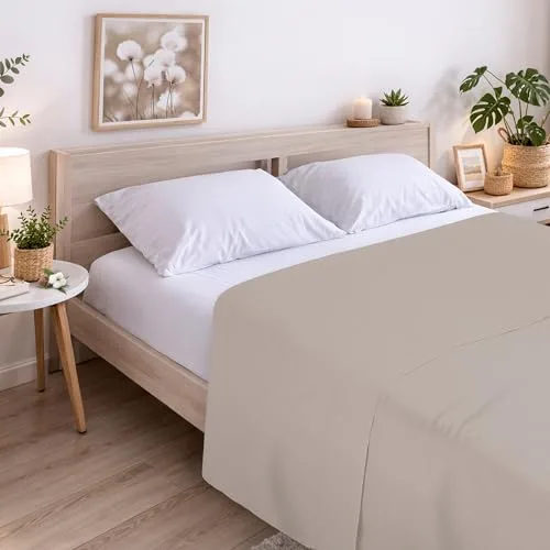 ECOMMERC3 | Sábana Encimera Cama 200 100% Algodón Suave, Transpirable Sábana Encimera Extrasuave Color Tierra