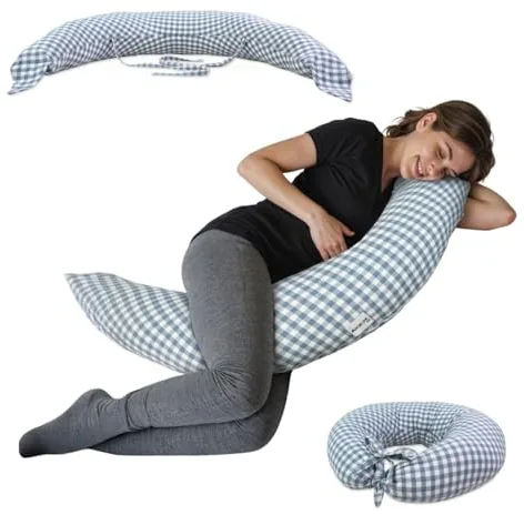 Mobiclinic®, Cojín de Lactancia y Embarazo XXL, 3 en 1, Funda 100% Algodón, 150 Cm, Cintas Ajustables, Multifunción, Aura, Desenfundable y Lavable, Multiposición, Estampado Vichy