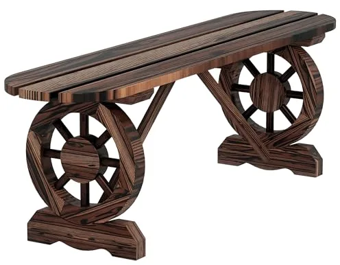 Outsunny Banco de Jardín de 2 Plazas Banco de Madera con 2 Ruedas Decorativas Estilo Rústico Carga 200 kg para Patio Terraza 120x29x39 cm Carbonizado
