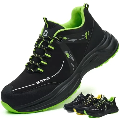 Zapatos de Seguridad para Hombre Mujer Zapatillas Trabajo Ligero Calzado Trabajo con Punteras de Acero Antideslizante Verde 42
