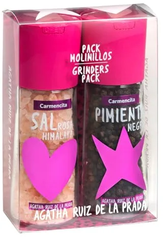Carmencita x Agatha Ruiz de la Prada - Sal Rosa Himalaya y Pimienta Negra, Diseño Único, Pack 2 Molinillos, 150g