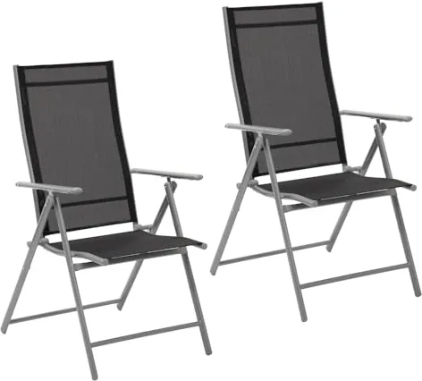 LOLAhome 2 sillas Camping jardín y terraza Plegables y reclinables de 7 Posiciones de Acero Gris con Epoxi anticorrosión y textileno Reforzado Negro