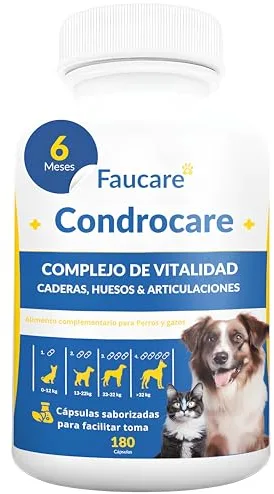 Condroprotector Perros 180 Cápsulas (6 Meses) Colágeno Magnesio y Calcio, Mantenimiento Articular, Glucosamina, Condroitina, Cúrcuma, Vitality Complex para Movilidad, Huesos, cápsulas saborizadas