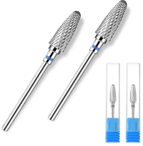 Sibba - Juego de 2 brocas de uñas de carburo de tungsteno para manicura, pedicura, esmalte de uñas de gel duro acrílico de 3/32"
