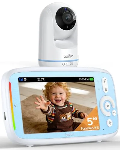 BOIFUN 5" Camara Vigilancia Bebe, sin WiFi, Rotación de 360°, Visión Nocturna Infrarroja Invisible, VOX Activación por Sonido, Comunicación bidireccional, Temperatura, Protección de la Privacidad
