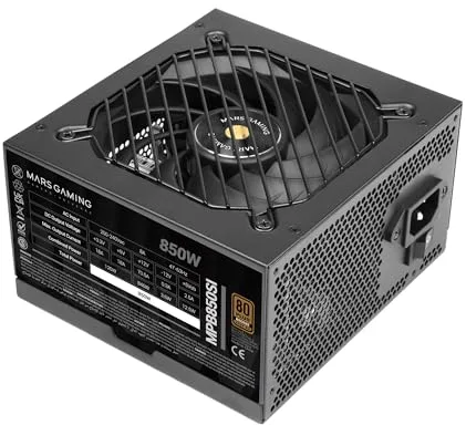 Mars Gaming MPB850SI, Fuente Alimentación PC ATX 850W, 7 Años Garantía, 80Plus Bronze 230V, 90% Eficiencia, Ventilador SI Extreme Silence con Núcleo de Cobre, Tecnologías AI2-RPM, DC-DC y SMD, Negro