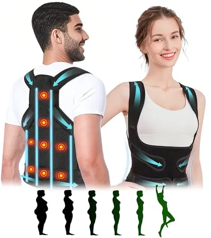 Perechges 8 Imanes Corrector Postura Espalda, Back Posture Corrector, Espalda Recta Soporte Ajustable Cuello Hombros Espalda, Corrección Postura Espinal Favorece Físico Mujer Hombre (Medium)