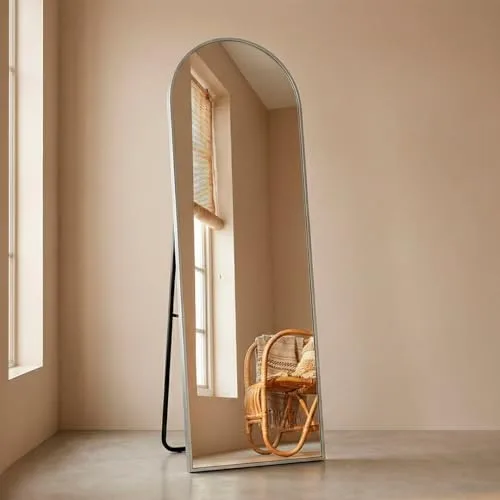 Marctani Espejo de Pie Cuerpo Entero - Espejo Grande y Largo con 3 Formas de Uso, Independiente, Montaje Pared y Apoyado - Marco de Aluminio para Dormitorio, Baño o Salon (Plateado 150x40)