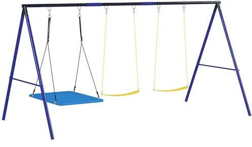 AIYAPLAY Columpios para Niños de +3 Años Columpios Jardín Exterior con 2 Columpios Simples y 1 Columpio Plataforma Carga 120 kg para Terraza Patio 365x180x184 cm Multicolor