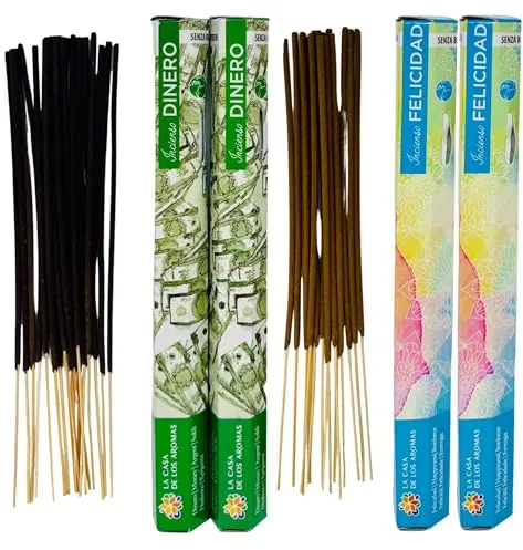 El Dinero trae la Felicidad - 80 Varillas de Incienso Natural Especiales - Palitos de la India de Larga Duración hasta 50 Minutos con Bolsa Anti-Humedad. Fragancias: Dinero y Felicidad