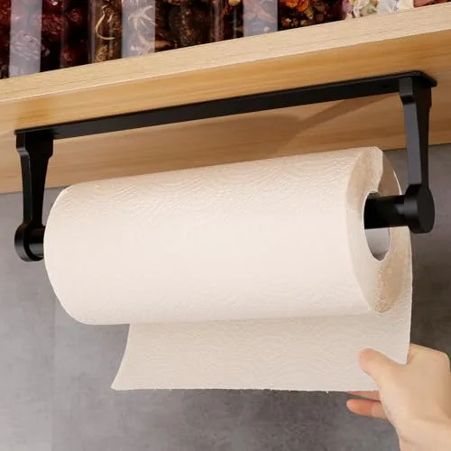 Loputon Portarrollos Papel Cocina, Soporte Papel Cocina Aleación de Aluminio, Porta Rollos de Papel Cocina para Cocina, Baño, Salón-Negro