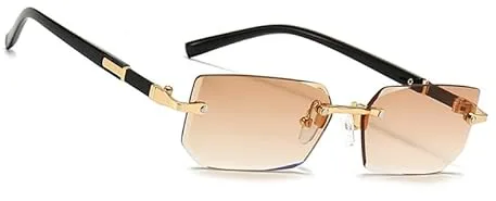 MEGAVOW Gafas de Sol Sin Montura Rectangulares, Retro Vintage Lentes Cuadrados, Protección UV, Cuadradas de Moda para Mujer Hombre, Gafa Lente Tintadas