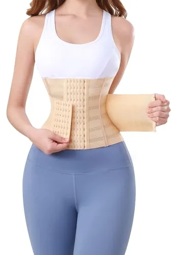 PQWEUU Fajas Reductoras Abdomen Faja Reductora Cintura Entrenador Cinturón Lumbar Reductor Waist Trainer para Mujer Abdomen y Hombre (Beige, M)