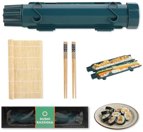LUXECOVE Juego de 4 moldes para hacer sushi, máquina para hacer bazooka de sushi, molde para sushi casero, molde para bolas de arroz para principiantes, kit sushi completo