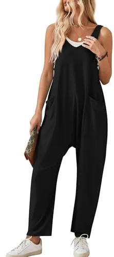 Maeau - Peto Algodón Mujer Sueltos Mono con 2 Grandes Bolsillos Peto Pantalón Largo Informal Recto Sin Mangas Jumpsuit Y2K Peto Verano - Negro - S