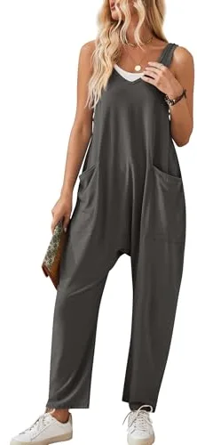 Maeau - Mujer Peto de Punto Holgado con Grandes Bolsillos Mono Sin Mangas Pantalón Recto Piernas Anchas Mono Peto Y2K Casaul Jumpsuit - Gris oscuro - M