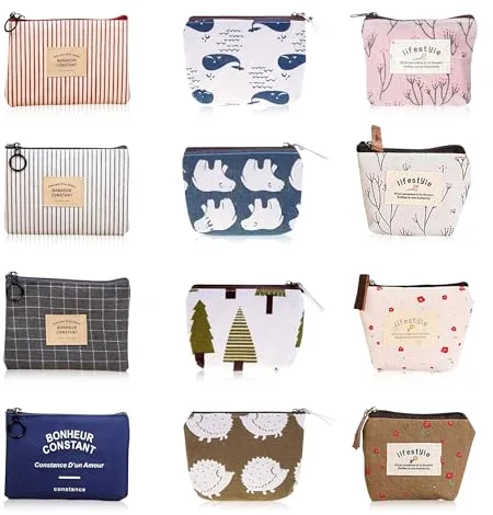 12 Piezas Mini Monedero de Lona, Monedero Pequeño con Cremallera, Portátil Monedero Mujer Pequeño Cartera Bolsa Porta Monedas para Monedas Llaves Auriculares Pintalabios