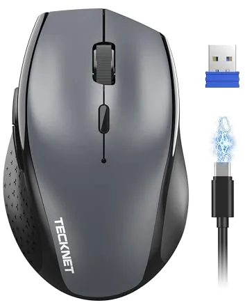 TECKNET Pro Ratón Inalámbrico, Recargable Ratón Inalámbrico Silencioso, 6400 dpi Mouse Optico Ergonómico Ajustable para Laptops, Mac, PC y Windows.