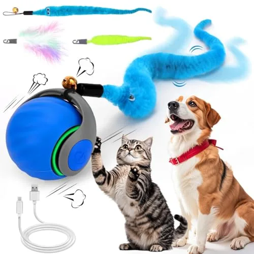 NEOVSUNY Juguete Interactivo Gato, Bola de Juguete Interactivo para Gatos,Speedy Tail 2.0, 2025 Nuevo Rey de la Bola de Juguete Interactiva, Juguetes para Gatos en Movimiento Recargables por USB