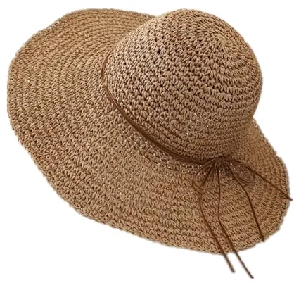 Sombrero de Paja de Las Mujeres， Sombrero de Sol de ala súper Ancha para Viajes Decoración Vacaciones, Suave Transpirable