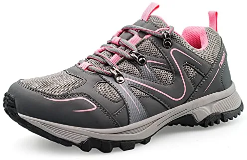 riemot Zapatillas Mujer Impermeables para Senderismo y Montaña,Calzado de Trekking Antideslizante,Zapatos Deportivos Mujer Ligero y Transpirable,Puntera Reforzada Zapatillas de Montaña Gris Rosa-EU39