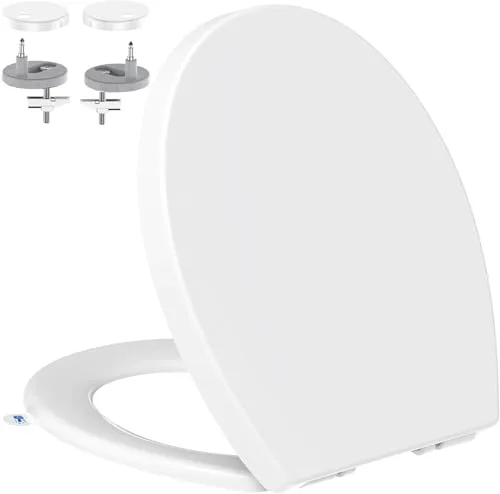 Tapa Wc Forma O Universal, YEAUPE PRO Asiento de Inodoro de Cierre Suave en Forma de O con Liberación Rápida para una Fácil Limpieza, Estándar ovalados, Blanco, 44,6 x 37,2 x 4,3 cm