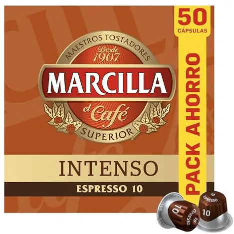 Marcilla Cápsulas de Café Intenso | Intensidad 10 | 50 Cápsulas Compatibles Nespresso