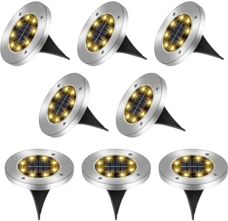 8 Paquetes Luces Solares para el Suelo, 8 LEDs Luz Solar Exterior Jardin, IP65 Impermeable, Luces Solares LED Exterior, para Césped, Terraza, Camino, Escalón, Calzada, Piscina(Blanco Cálido)
