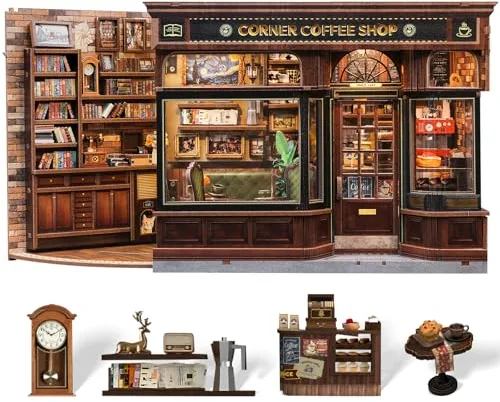 CUTEBEE Book Nook Kit - DIY Retro Miniature Madera House Modelbouw, Puzzle 3D café Casa de Muñecas, Familiares y Amigos (Corner Coffee Shop)
