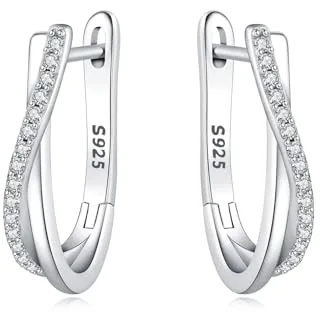 CYMYSS Pendientes de Aro de Plata de Primera Ley para Mujer Pendientes Mujer Plata De Ley 925 Pendientes Aro Plata 925 Hipoalergénicos Ligeros (línea curva)