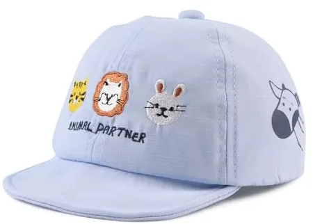 Sombrero para bebé o niño de algodón, Gorra de Sol, para bebé o niño, Primavera de Verano (Animal Partner Azul, 3-18 Meses)
