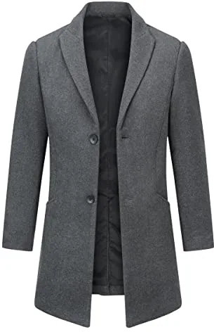 Allthemen Abrigos Hombre Chaqueta de Lana Invierno Larga Trench Coat Hombre Caliente Slim Dos Botones Abrigo Parka A Prueba Viento gris M