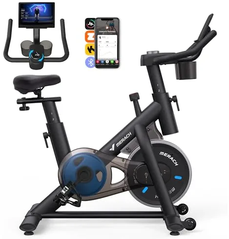 MERACH Cycleta de Casa, Silenciosa Cycleta Profesional con Resistencia Ajustable, Pantalla LCD, Asiento Grande y Cómodo, App Propia, Ideal para Aerobic en Casa, Capacidad de Carga de 136 KG