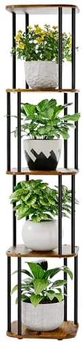 Bamworld Soporte alto para plantas de interior, estante esquinero para múltiples plantas, soportes de metal para macetas de 5 niveles para patio, jardín, balcón, sala de estar, dormitorio