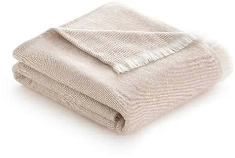 Todocama - Manta de Algodón Extrasuave con Diseño Rayas, Colcha Multiusos Four Seasons para Sofá, Cama, Funda Decorativa y Manta Fular (Beige Arena, 120x180cm).