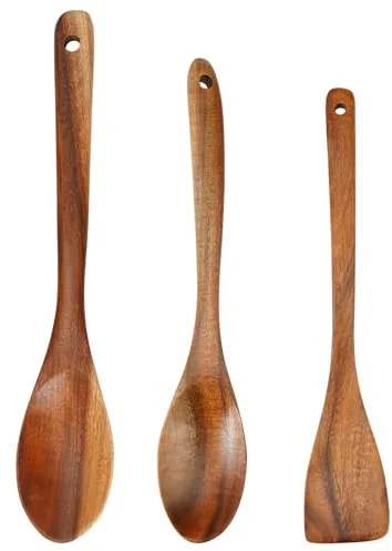 3 Piezas Cuchara De Madera, 30cm Espátulas De Madera para Cocinar, Cuchara De Cocina, Cucharas De Mango Largo, para Sartén, Cocinar y Agitar