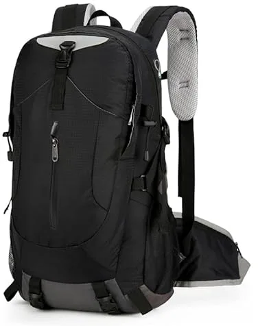 Cozary Mochila de Senderismo Hombre 40L Impermeable, Mochila Trekking, Cobertor de Lluvia Incluid (Negro)