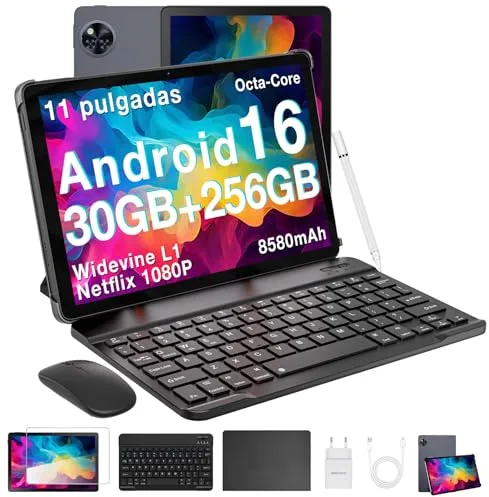 DOOGEE U11 Pro Android 16 Tablet 11 Pulgada, 8580mAh 30GB+256GB/2TB Tablet con Teclado y Lápiz, Octa Core Gemini AI Tableta PC, 13MP+5MP/Widevine L1/HD 90Hz/Face ID/5G WiFi Tablets Infantil con Ratón