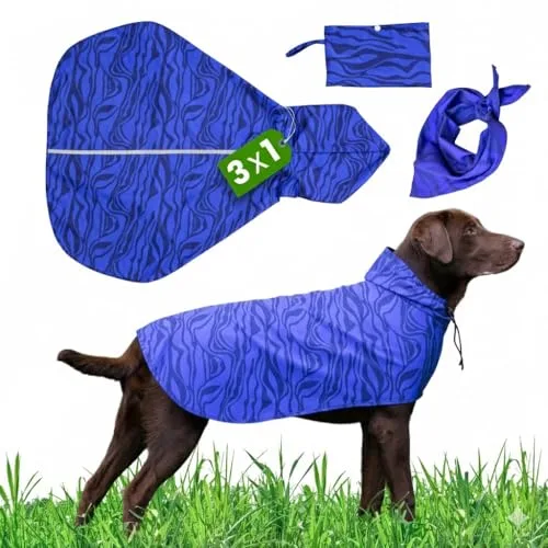 PetMoris Chubasquero Perro Grande Impermeable Perro Mediano - Ajustable y Ligero, Reflectante, con Capucha y Agujero para Collar, 100% Impermeable, para Todas Las Estaciones, Incluye Bandana y Bolsa