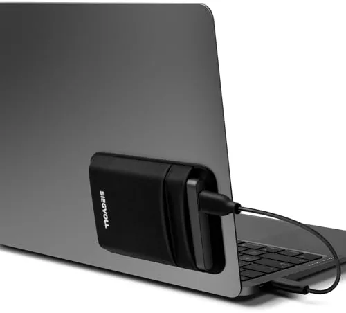 Siegvoll Organizador Adhesivo para portátil (2 Bolsillos), Bolsillo elástico para Disco Duro Externo, SSD y Cables, Compatible con SanDisk, Samsung, Crucial - Negro