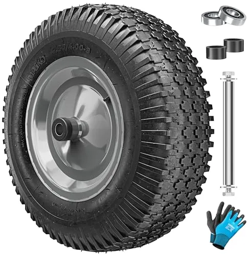 MASKO® Rueda de repuesto 250 kg, neumáticos a prueba de pinchazos, 40 cm, carretilla de jardín, llanta de acero