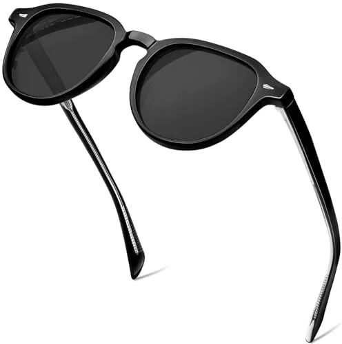 KANASTAL Retro Gafas de Sol Redondas Negras Mujer y Hombre Polarizadas Oscuras Pequeñas Vintage Clasicas Protección UV400 Conducir Pesca - Negro Brillantes