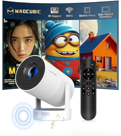 Mini Beamer Portátil, Proyector 4k 1080P Full HD Soporte 260ANSI Enfoque Eléctrico, Videoproyector WiFi 6 BT 5.4, Cine Proyector 180 ° Se Puede Girar para TV Stick