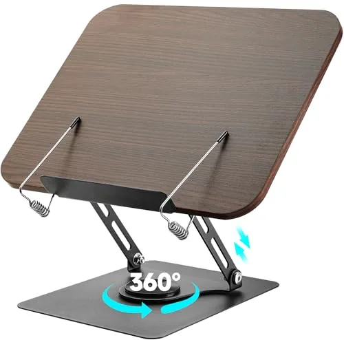Zouway Atril para Libros con Base Giratoria de 360°, Soporte Libros con Clips, Altura Ajustable, Plegable, Soporte Tablet Mesa, IPads, Partituras, Libro, Recetas