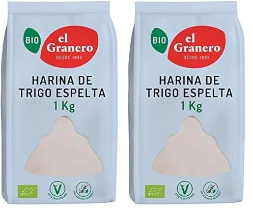 El Granero Integral - Harina de Trigo Espelta BIO - 1 KG - Rica en Fibra y Nutrientes - Mejora la Digestión - Harina de Bajo Índice Glucémico - Apta para Veganos (Paquete de 2)