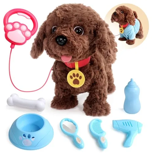 TONZE Perrito Juguete Ladra y Anda Juguetes Niños 2 3 4 Años Perro Interactivo Peluche Perrito Robot Puppy Dog Realista Perritos Que Andan con Correa Regalo Niña 2 Años Regalo Niño 3 Años