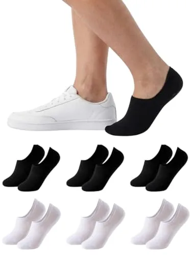 Balseti Calcetines Invisibles para Hombre y Mujer. Pinkies Unisex. 85% Algodón. Calcetines Cortos Transpirables, Antideslizantes, Anti-olor Blanco, Negro Pack 6 Pares