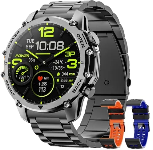 Reloj Inteligente Hombre con Linterna, 1.52" HD Smartwatch Militar con 500 mAh Batería(7-30 días), Relojes Inteligentes Hombre con 110+ Deportivos/Monitor Sueño/Pulsómetro/SpO2 para iOS Android