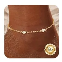 Diamday Tobillera Plata de Ley 925 Mujer Tobilleras Hipoalergénico Impermeable Ajustables para Mujer CZ/Eslabones/Cuentas/Eslabones de Tenis Pulseras Tobilleras de Playa Joyería Caja de Regalo Azul