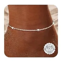 Diamday Tobillera Plata de Ley 925 Mujer Tobilleras Hipoalergénico Impermeable Ajustables para Mujer CZ/Eslabones/Cuentas/Eslabones de Tenis Pulseras Tobilleras de Playa Joyería Caja de Regalo Azul